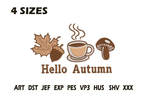 Hello Autumn Coffee Embroidery Design